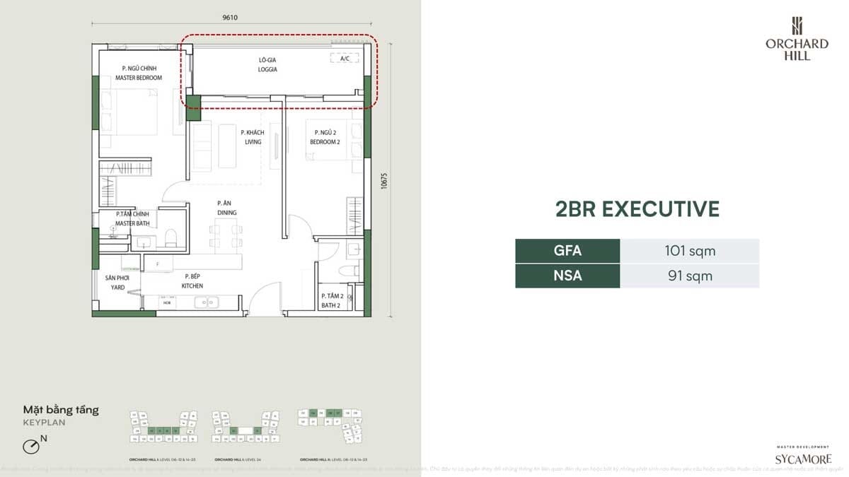 Mặt bằng căn hộ Executive 2PN Orchard Hill thuộc tổng dự án Sycamore Bình Dương