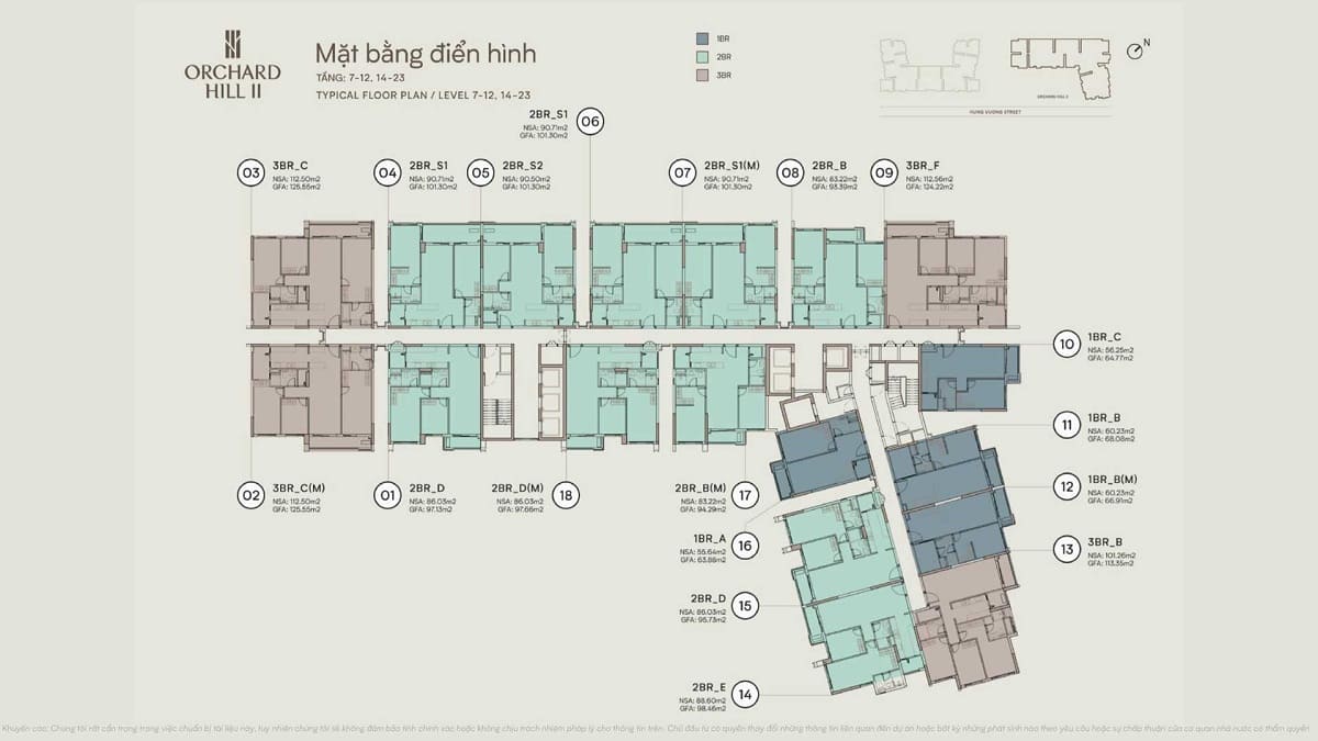 Mặt bằng phân khu căn hộ Orchard Hill II thuộc tổng dự án Sycamore Bình Dương